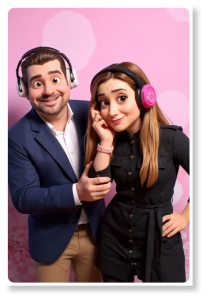 Fotokoutek s umělou inteligencí na večírek na svatbu - pixar cartoon